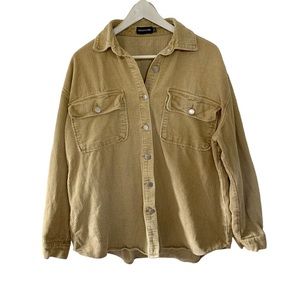 PrettyLittleThing Oversized Corduroy Casual Shirt Shacket Women Size 6 Tan Baggy